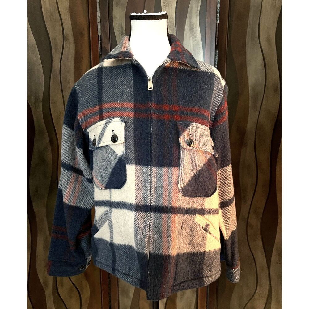Vintage Mackinaw Woolens plaid zip up jacket. Size 14.